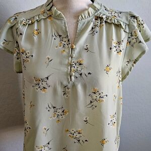 iris Sage Green Floral Button Front Blouse